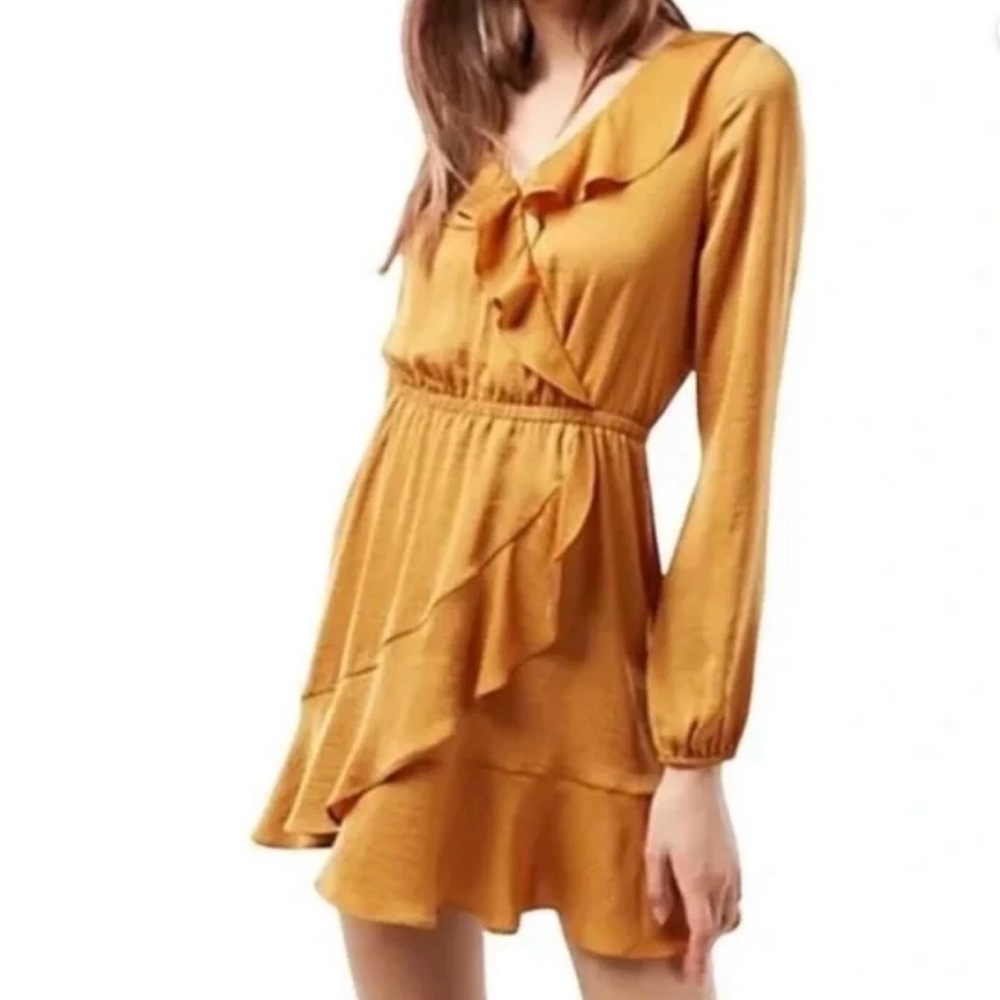 Express Ruffle Faux Wrap Long Sleeve Mini Dress – Mustard Yellow – Size S